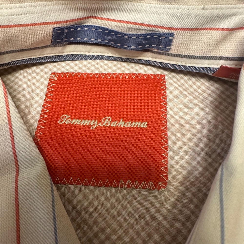 Tommy Bahama Button Down Shirt Mens Large White Stripe Long Sleeve Cotton Casual - Picture 2 of 8